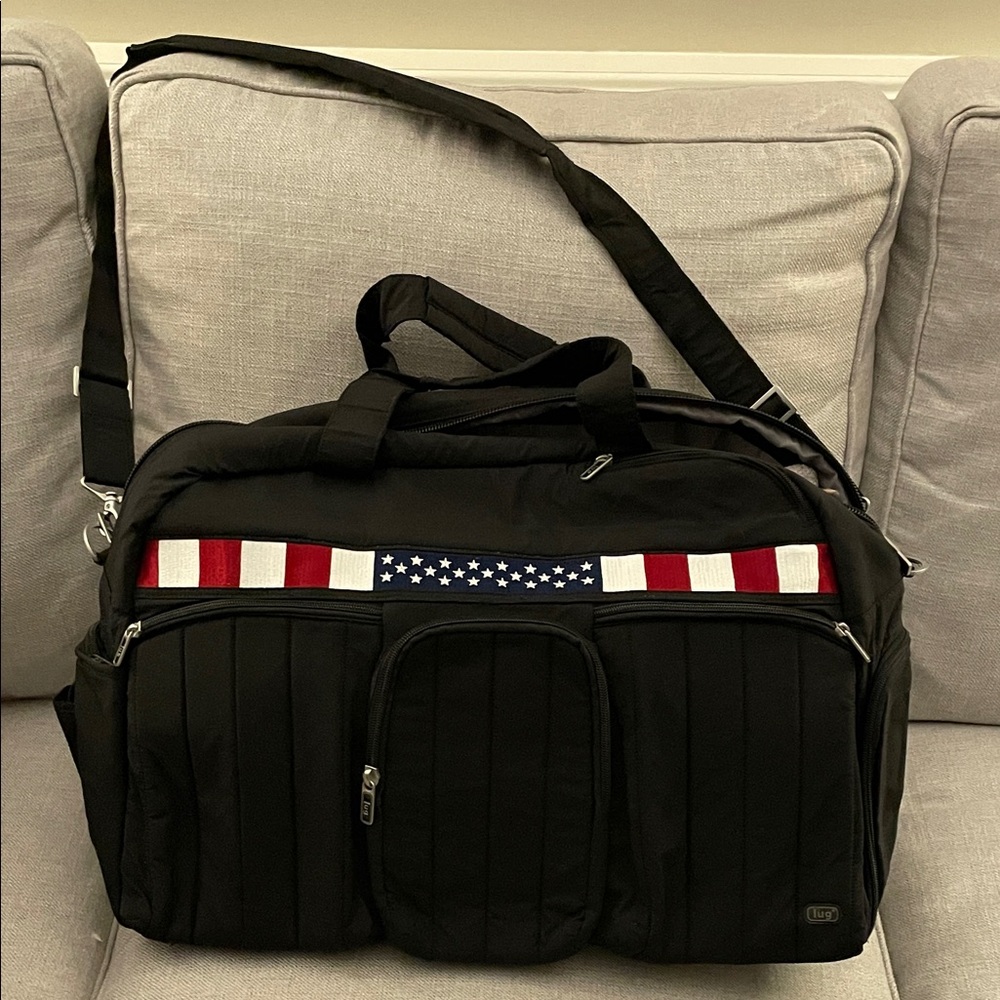 Lug - Airbus Weekender Black Duffel Bag with American Flag Accent - Never Used